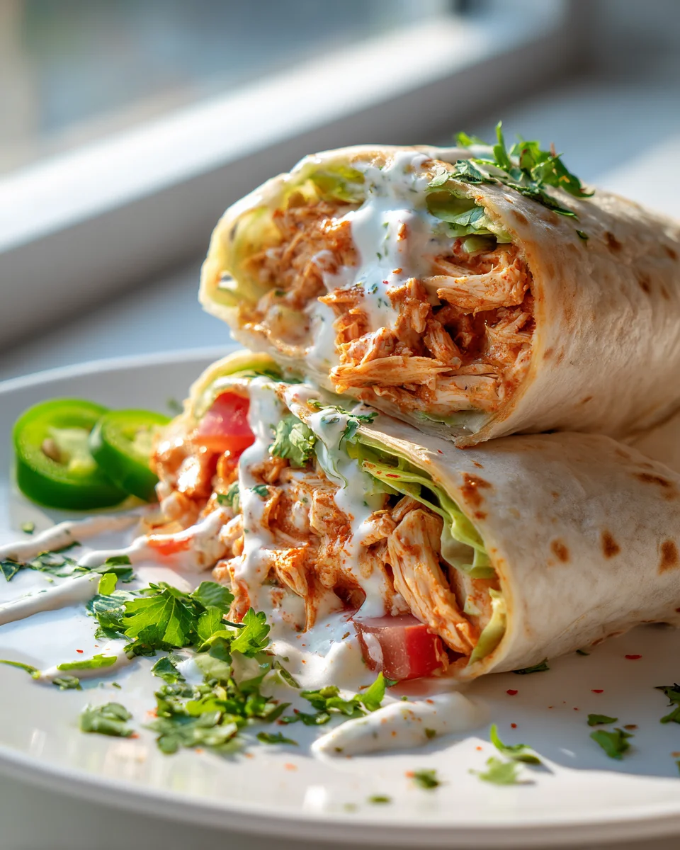 Spicy Buffalo Chicken Burritos with Cool Ranch Drizzle
