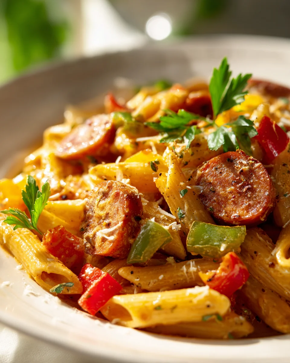 Easy One Pot Creamy Spicy Cajun Beef Sausage Pasta
