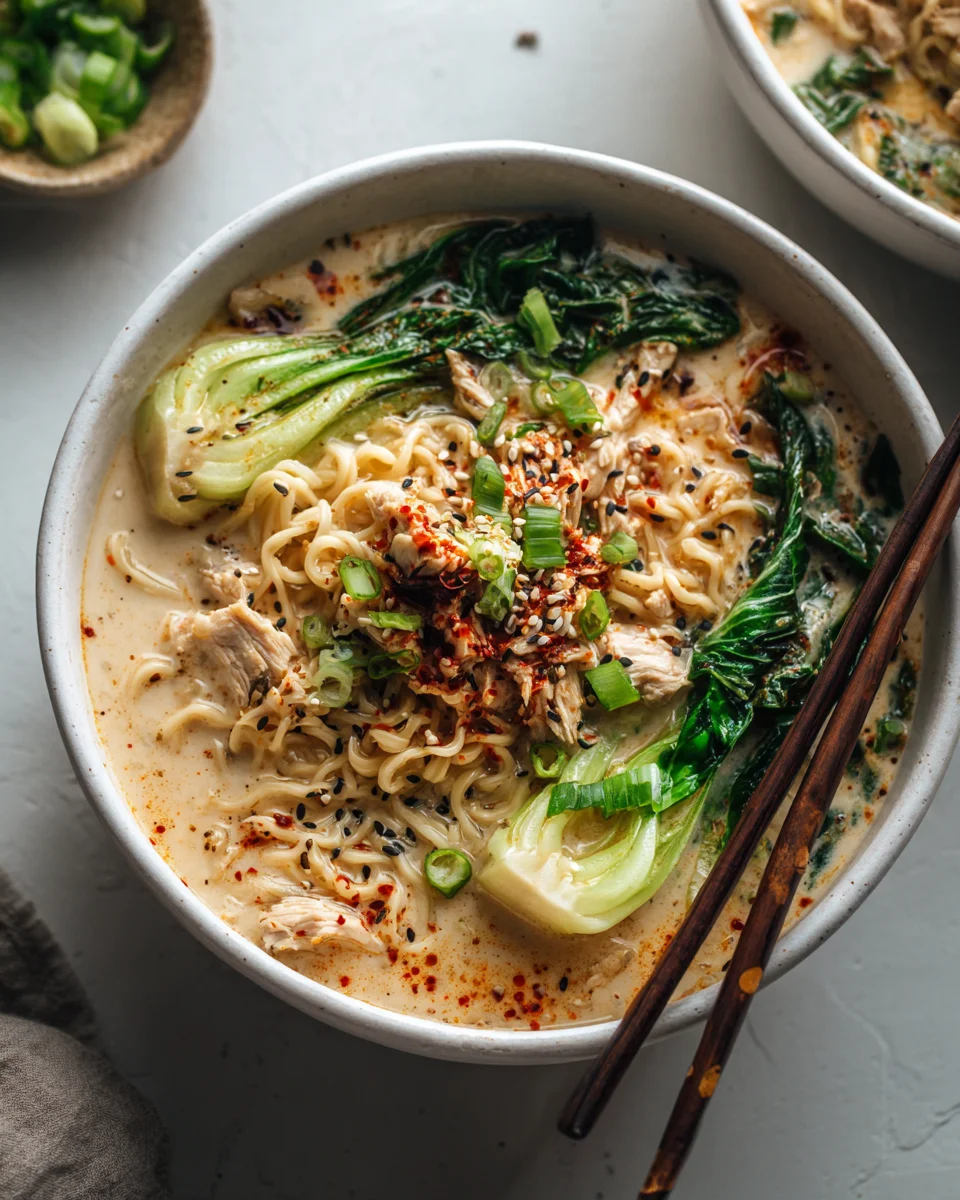 Ultimate Creamy Chili Garlic Chicken Ramen Soup Recipe