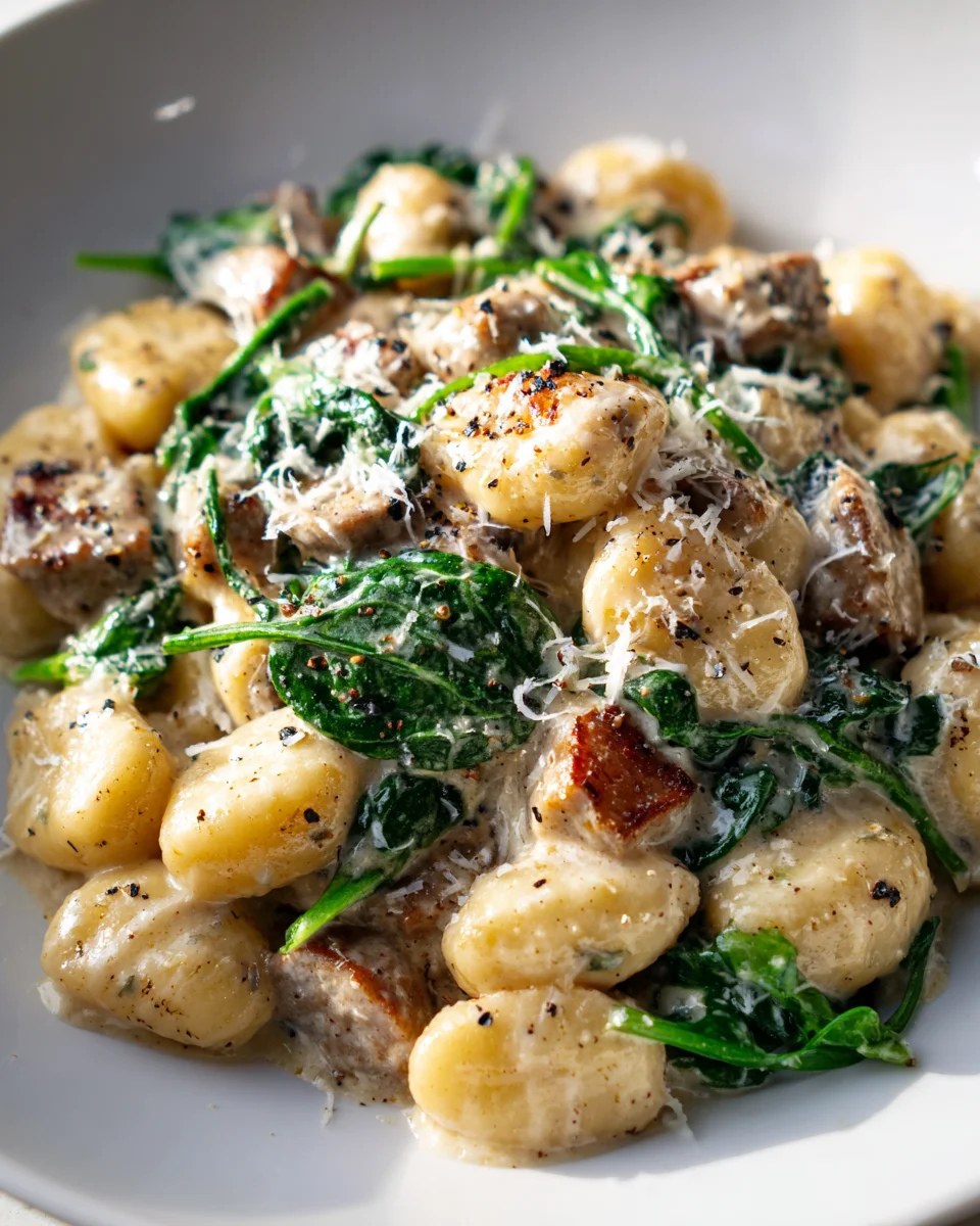 Delicious Creamy Beef Sausage & Spinach Gnocchi Recipe