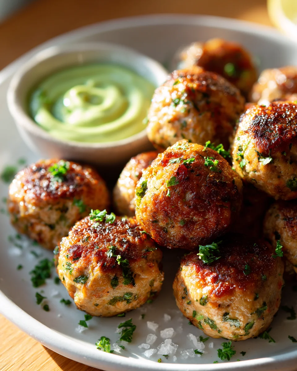Delicious Baked Salmon Meatballs & Creamy Avocado Sauce