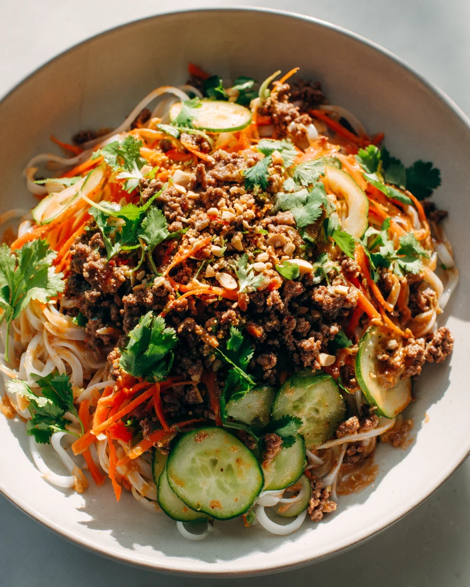 Peanut Lime Ground Beef Rice Noodle Salad: Zesty & Easy
