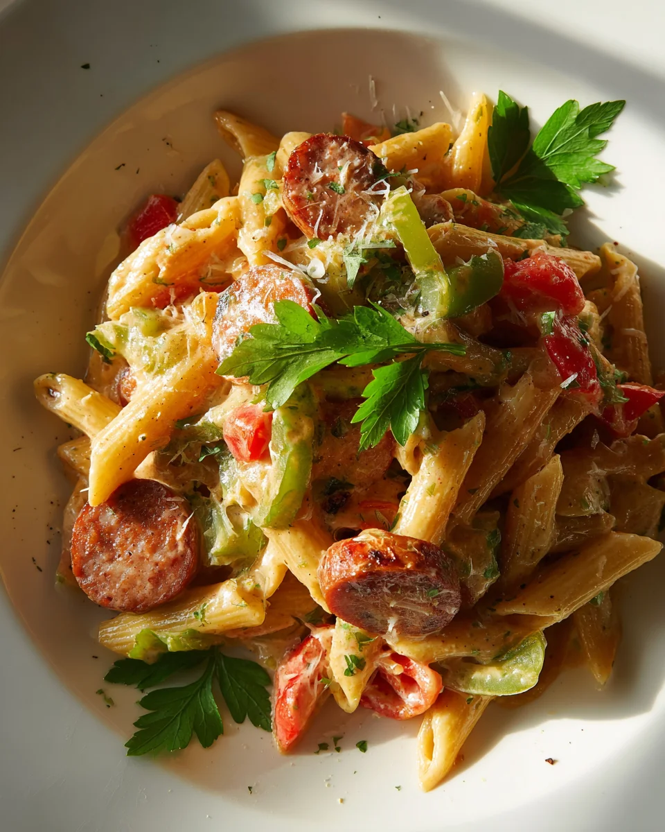 Easy One Pot Creamy Spicy Cajun Beef Sausage Pasta