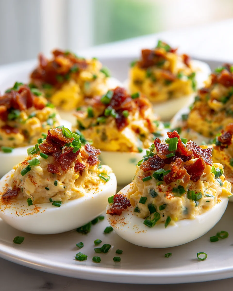 Loaded Jalapeño Popper Deviled Eggs with Beef Bacon Appetizer