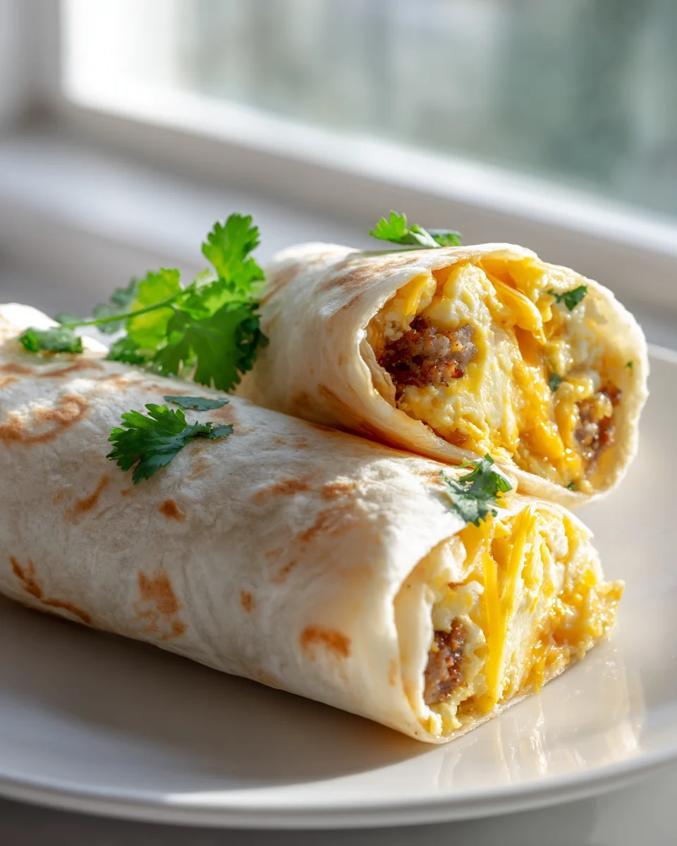 Savory Beef Sausage Egg & Cheese Breakfast Burrito Wraps