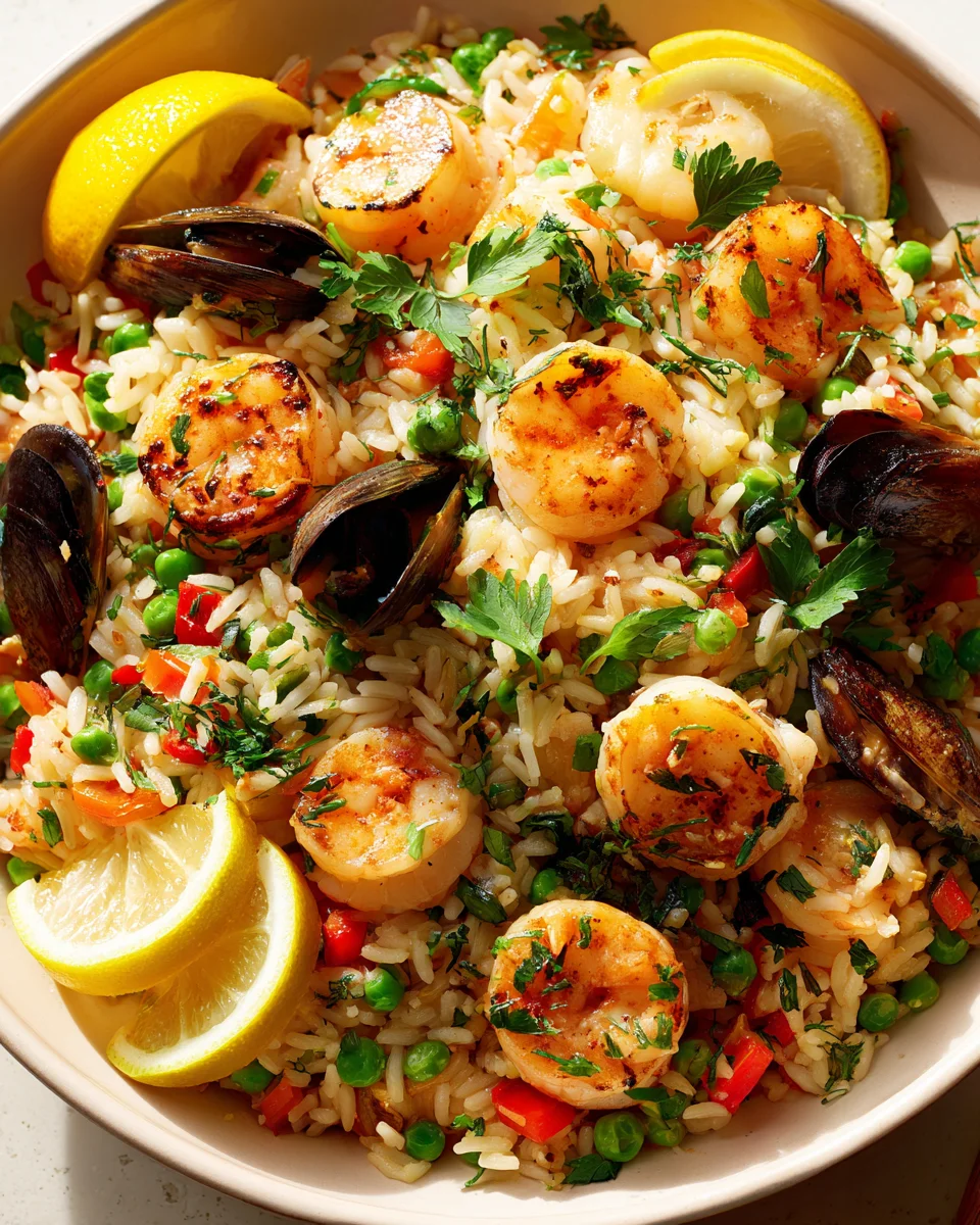 Delicious Seafood Rice Skillet with Zesty Lemon Herbs