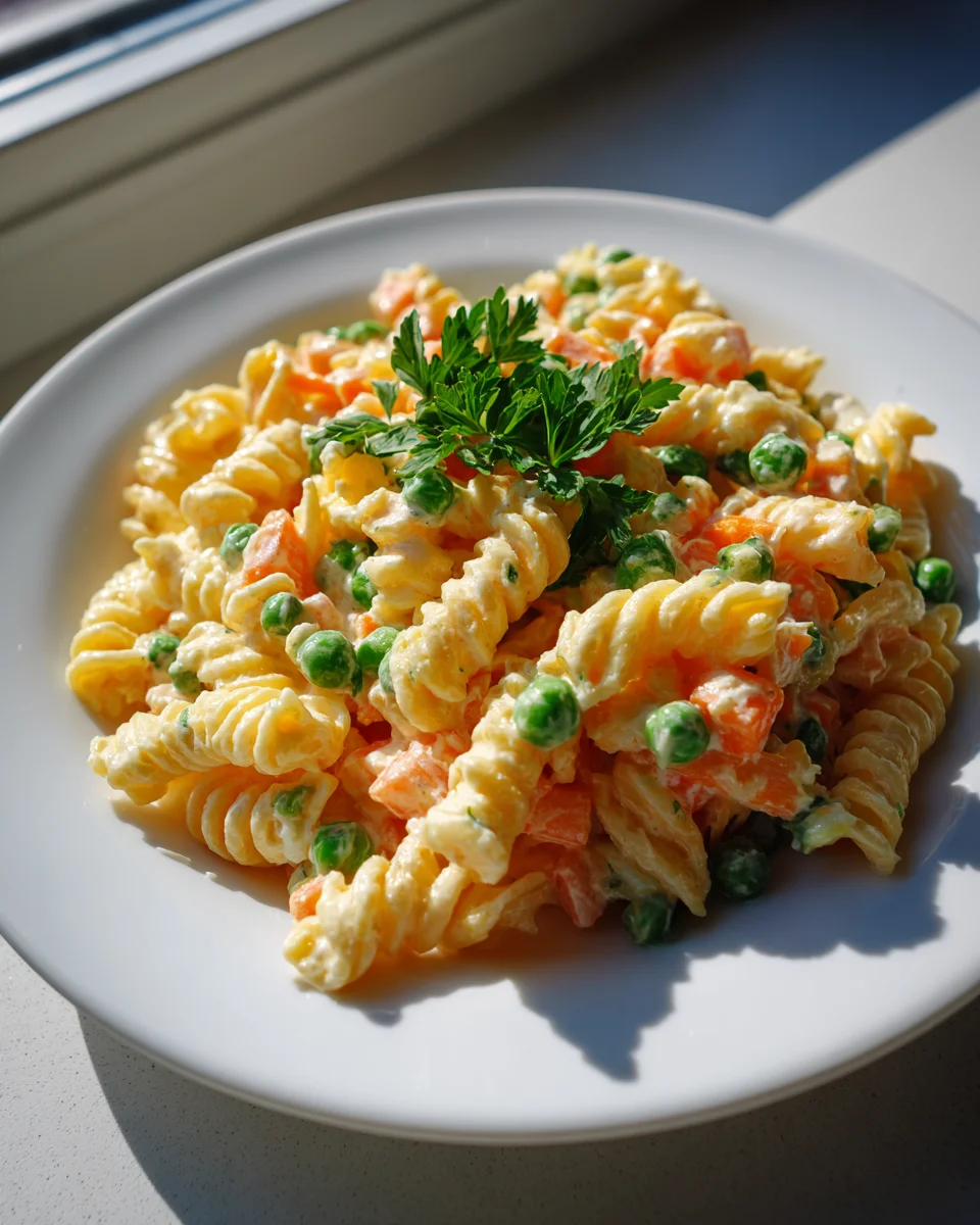 Creamy Summer Pasta Salad with Peas and Carrots Recipe