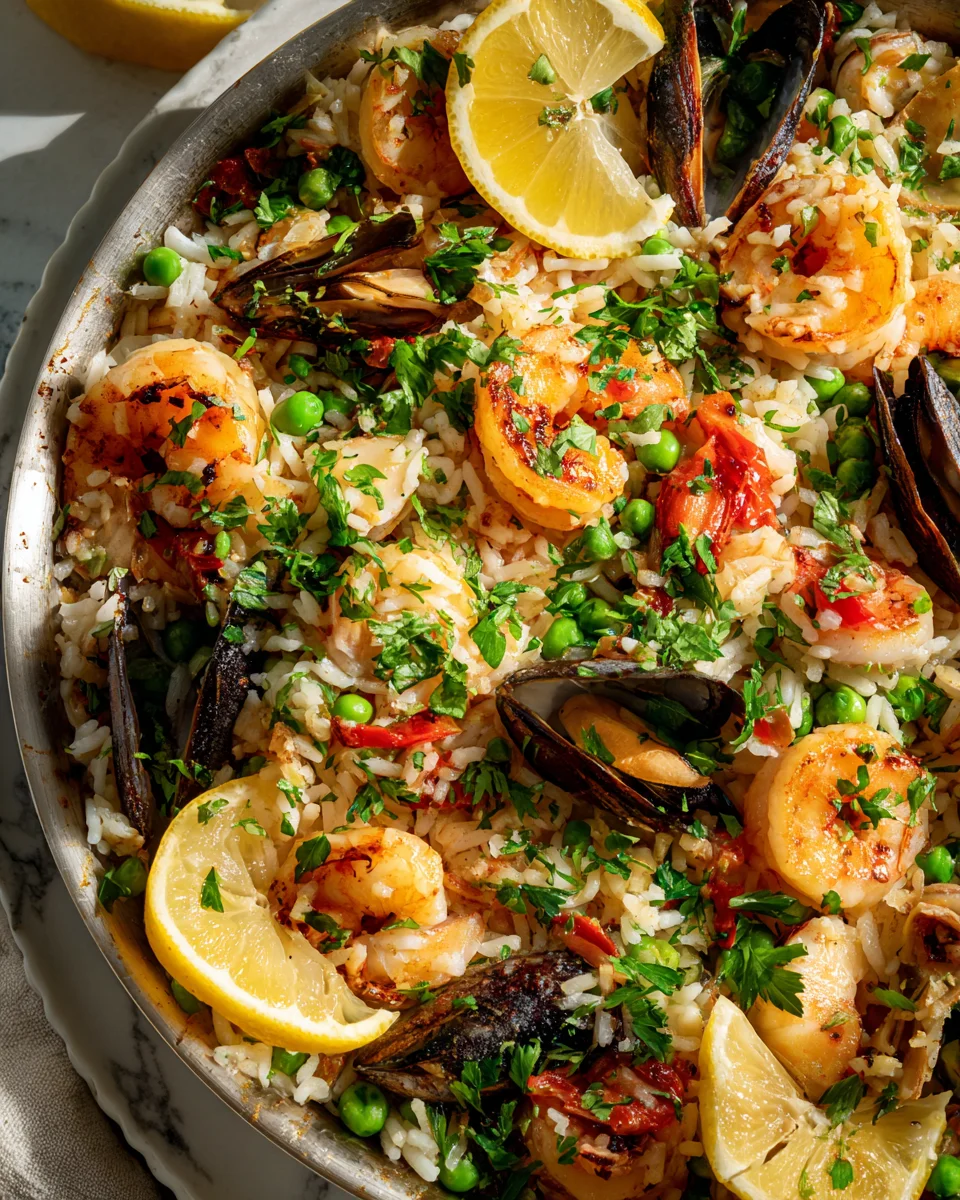 Delicious Seafood Rice Skillet with Zesty Lemon Herbs