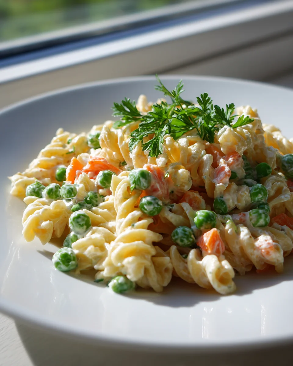 Creamy Summer Pasta Salad with Peas and Carrots Recipe