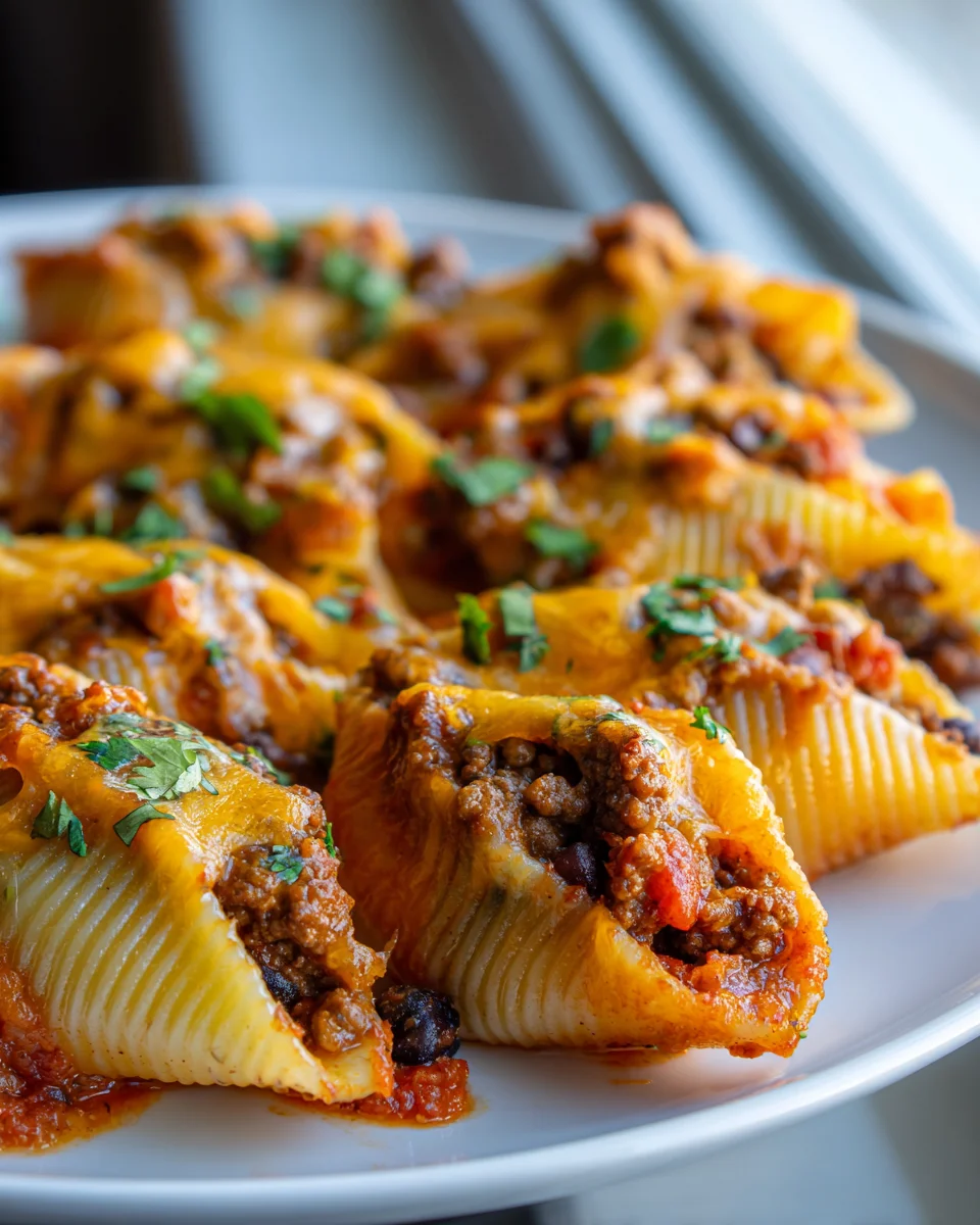 Taco Beef Stuffed Shells with Cheddar - Easy Dinner Recipe