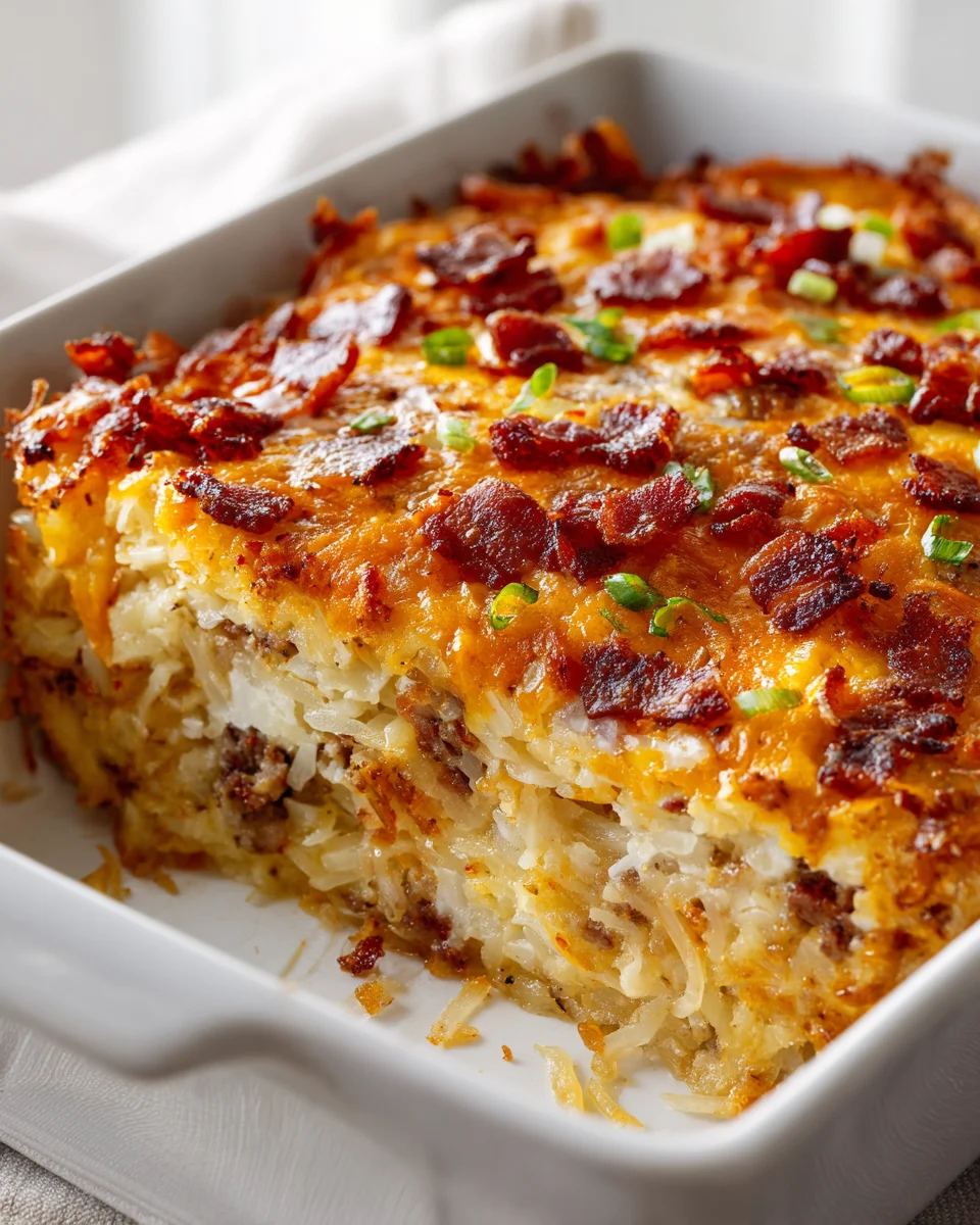 Easy Cheesy Breakfast Hashbrown Casserole & Beef Bacon