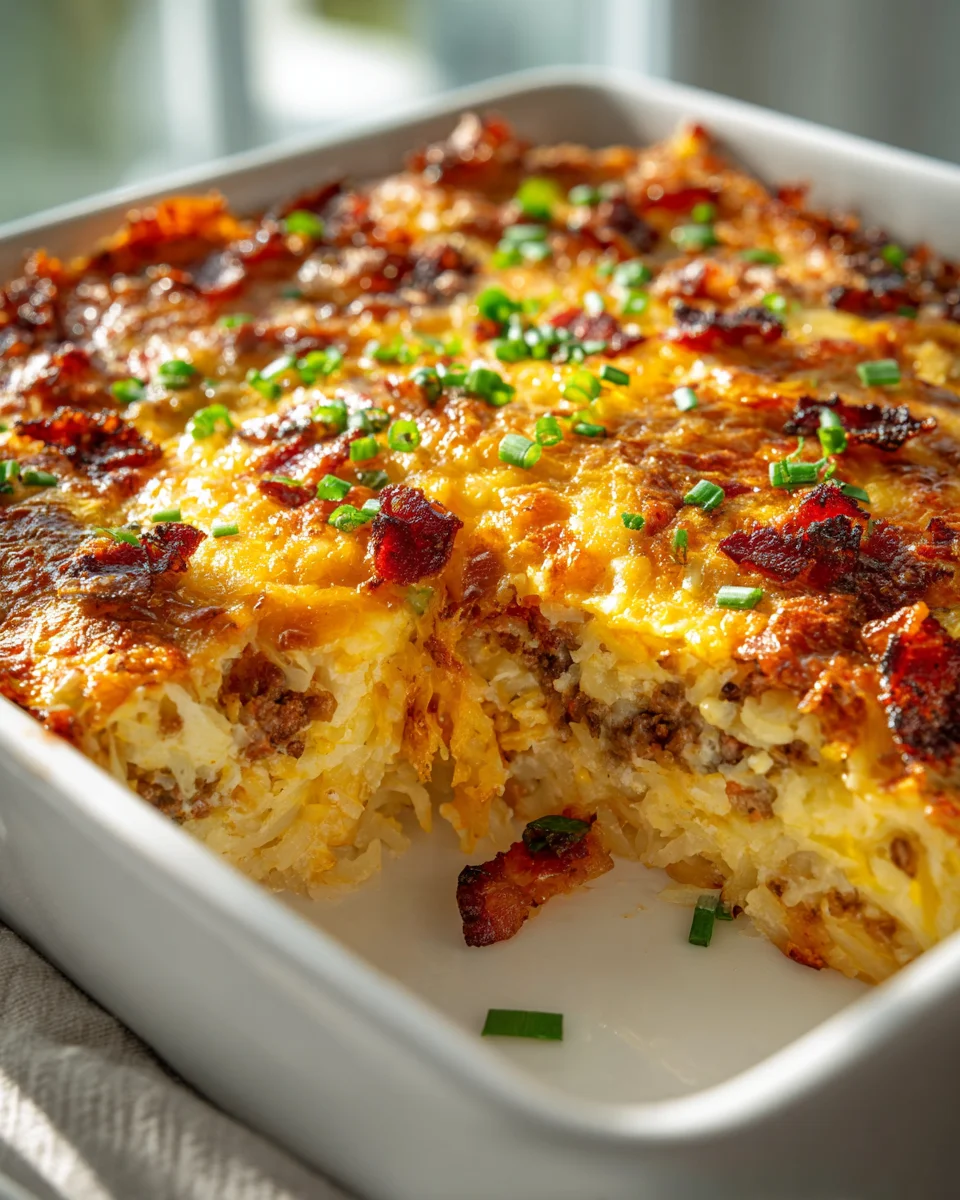 Easy Cheesy Breakfast Hashbrown Casserole & Beef Bacon