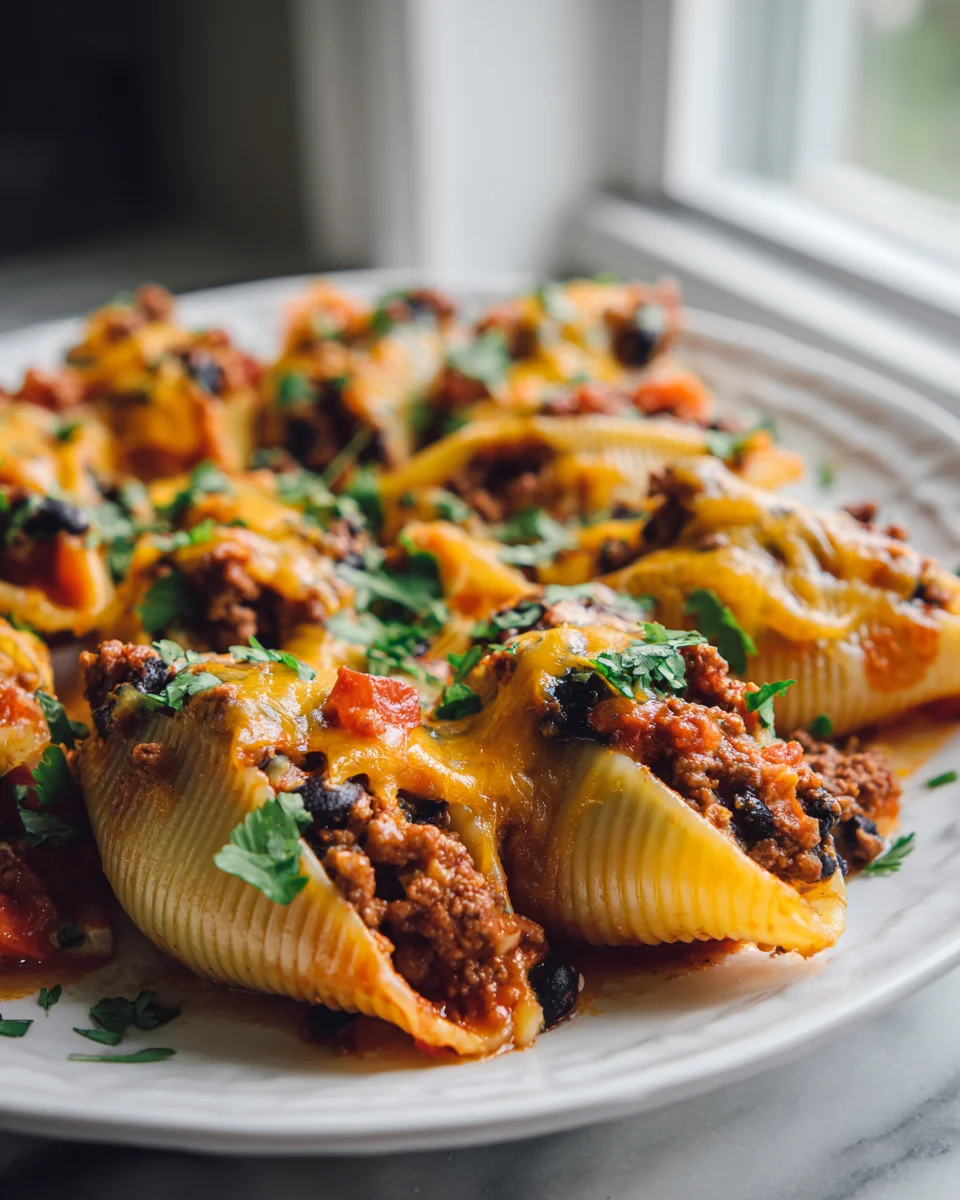 Taco Beef Stuffed Shells with Cheddar - Easy Dinner Recipe