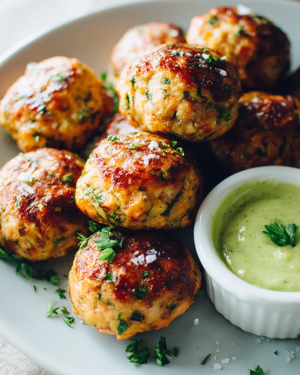 Delicious Baked Salmon Meatballs & Creamy Avocado Sauce