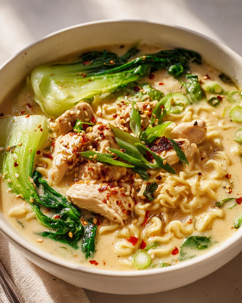 Ultimate Creamy Chili Garlic Chicken Ramen Soup Recipe