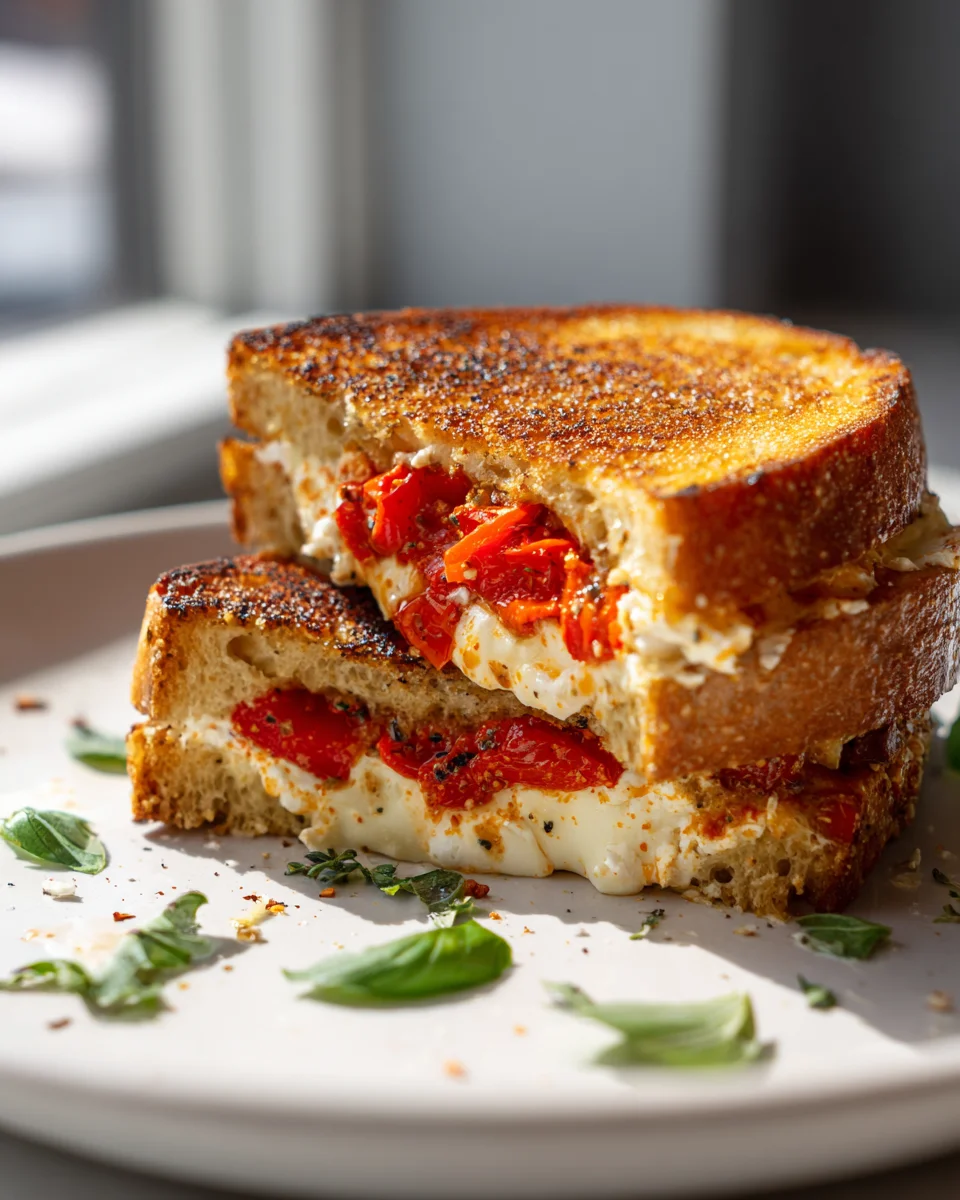 Delicious Roasted Red Pepper and Feta Grilled Cheese Recipe