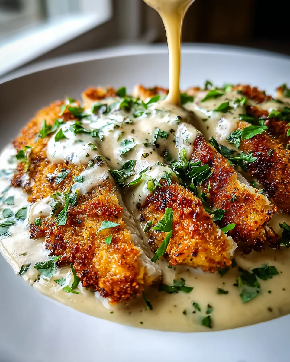 Crispy Parmesan Chicken with Creamy Garlic Sauce Recipe
