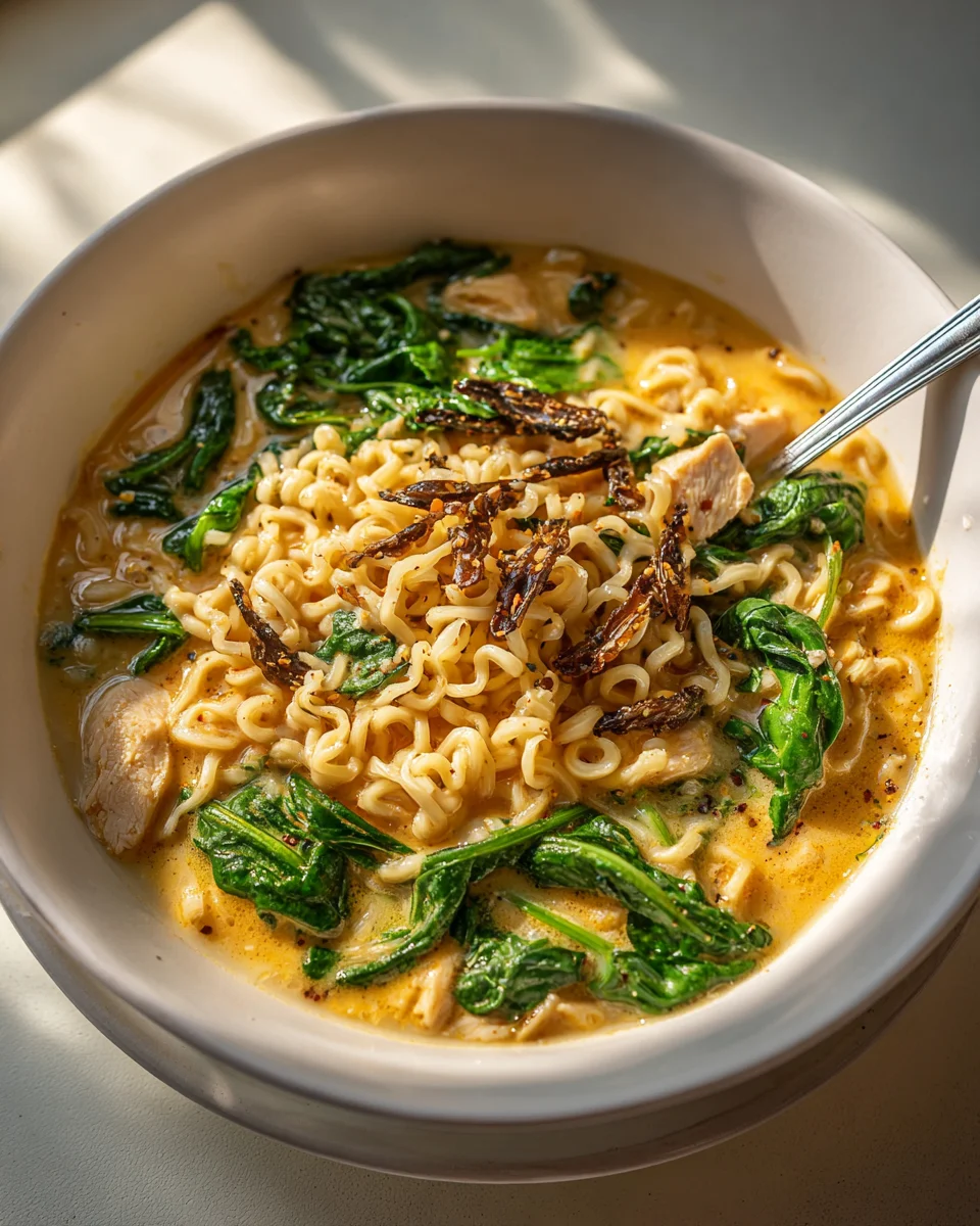 Creamy Parmesan Spinach Chicken Ramen Recipe You'll Love!