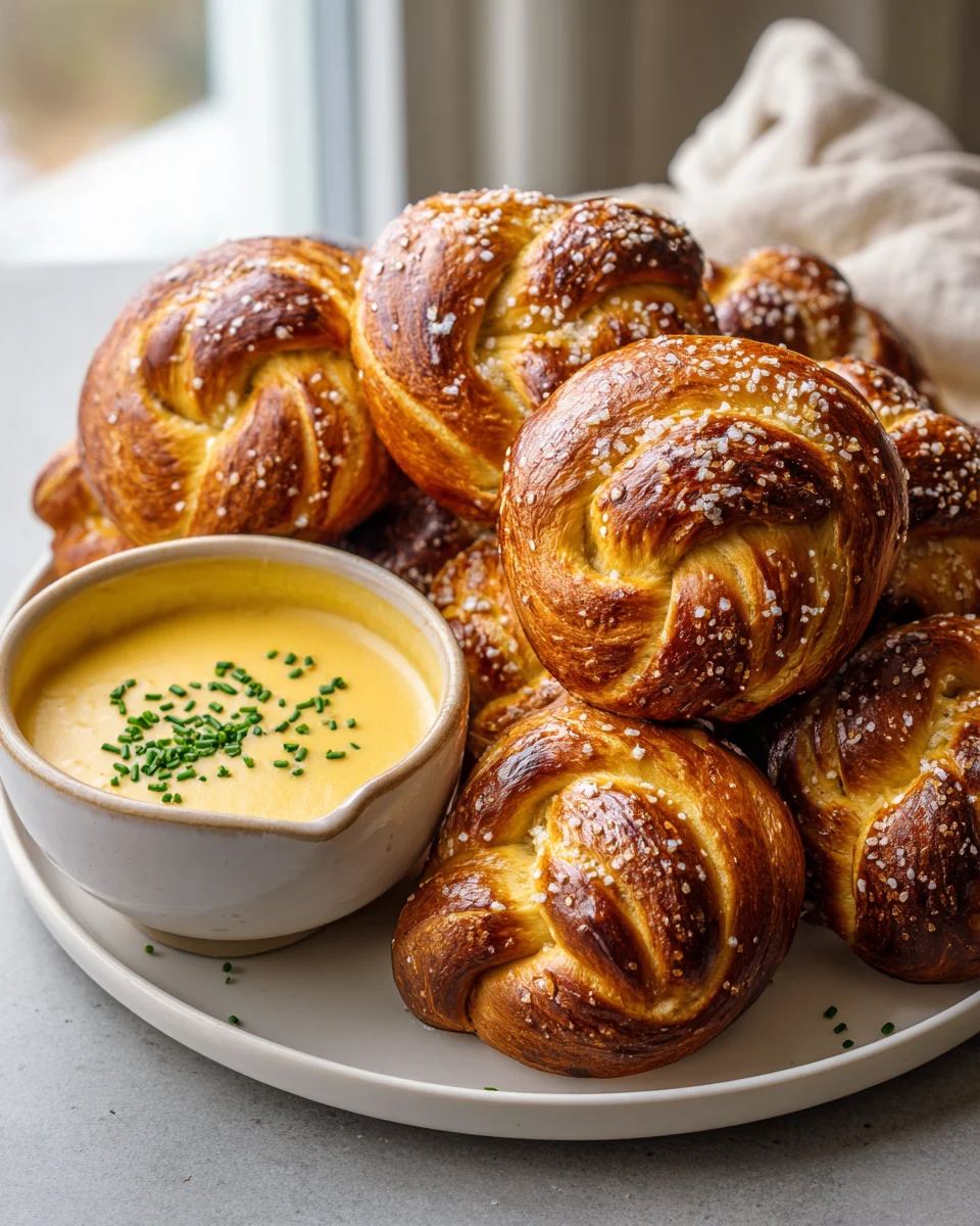 Soft Pretzel Braids with Non-Alcoholic Beer Cheese Fondue Recipe