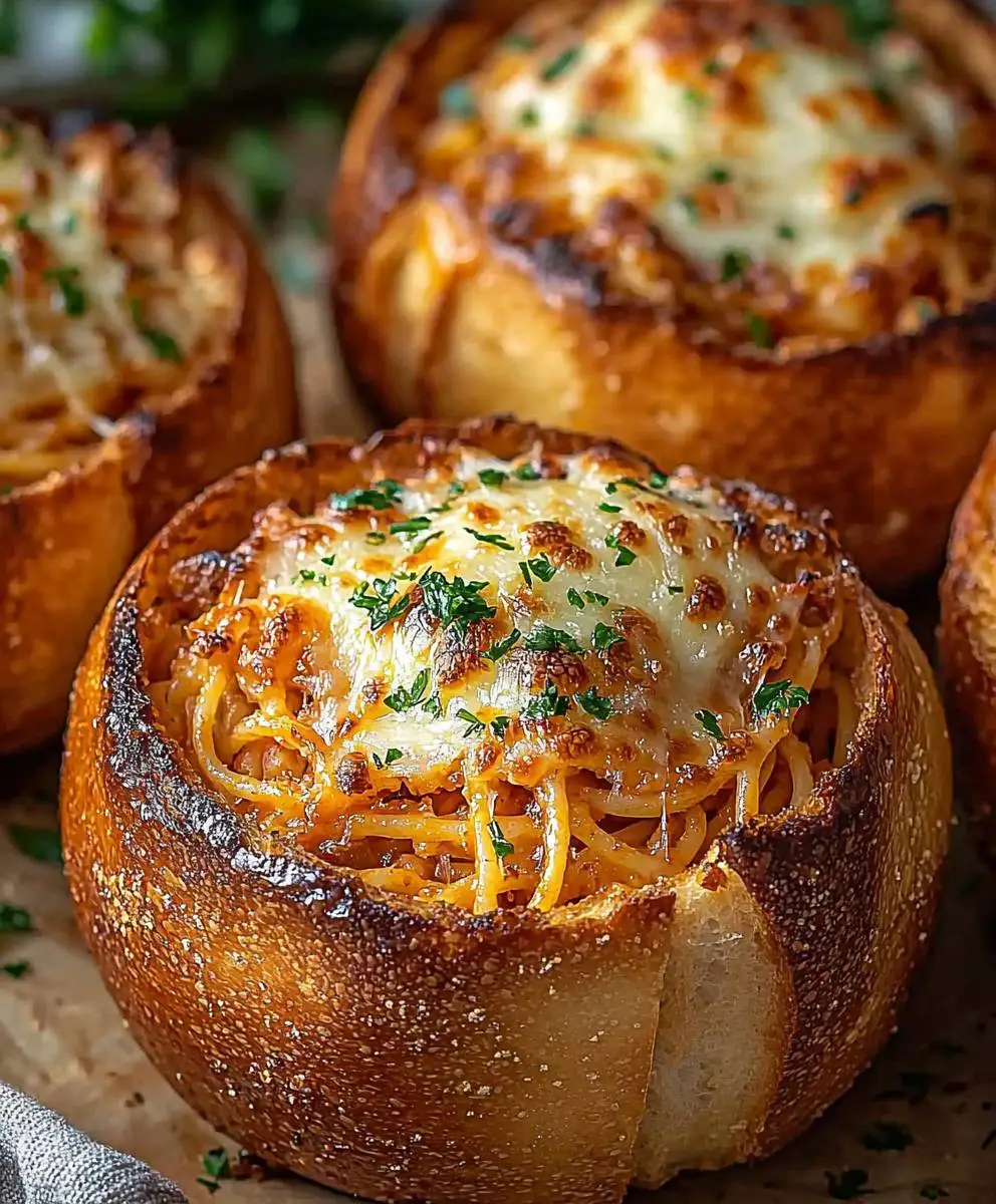 Spaghetti Garlic Bread Bowls