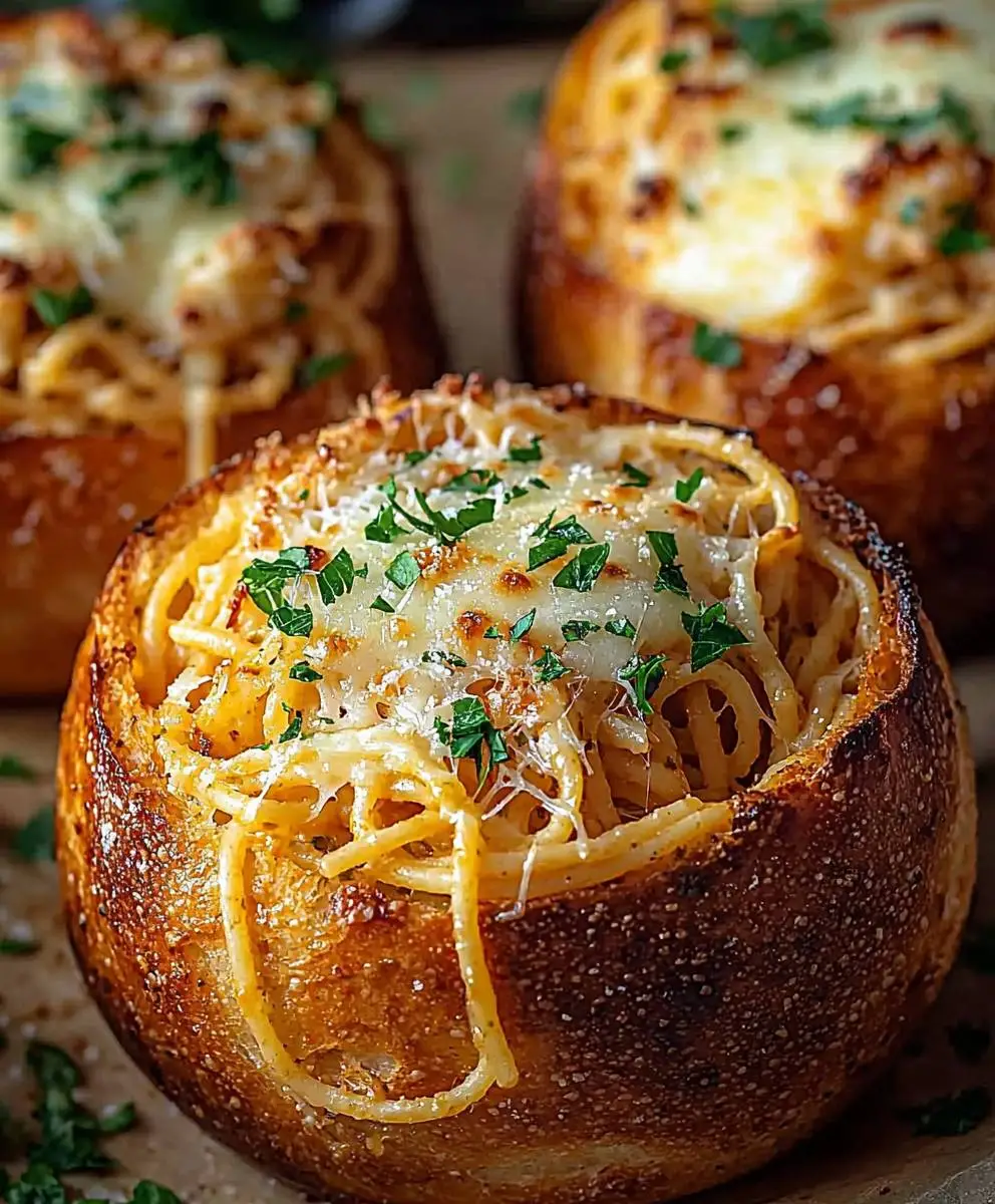 Spaghetti Garlic Bread Bowls