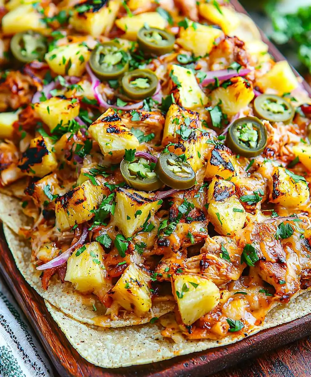 BBQ chicken pineapple nachos