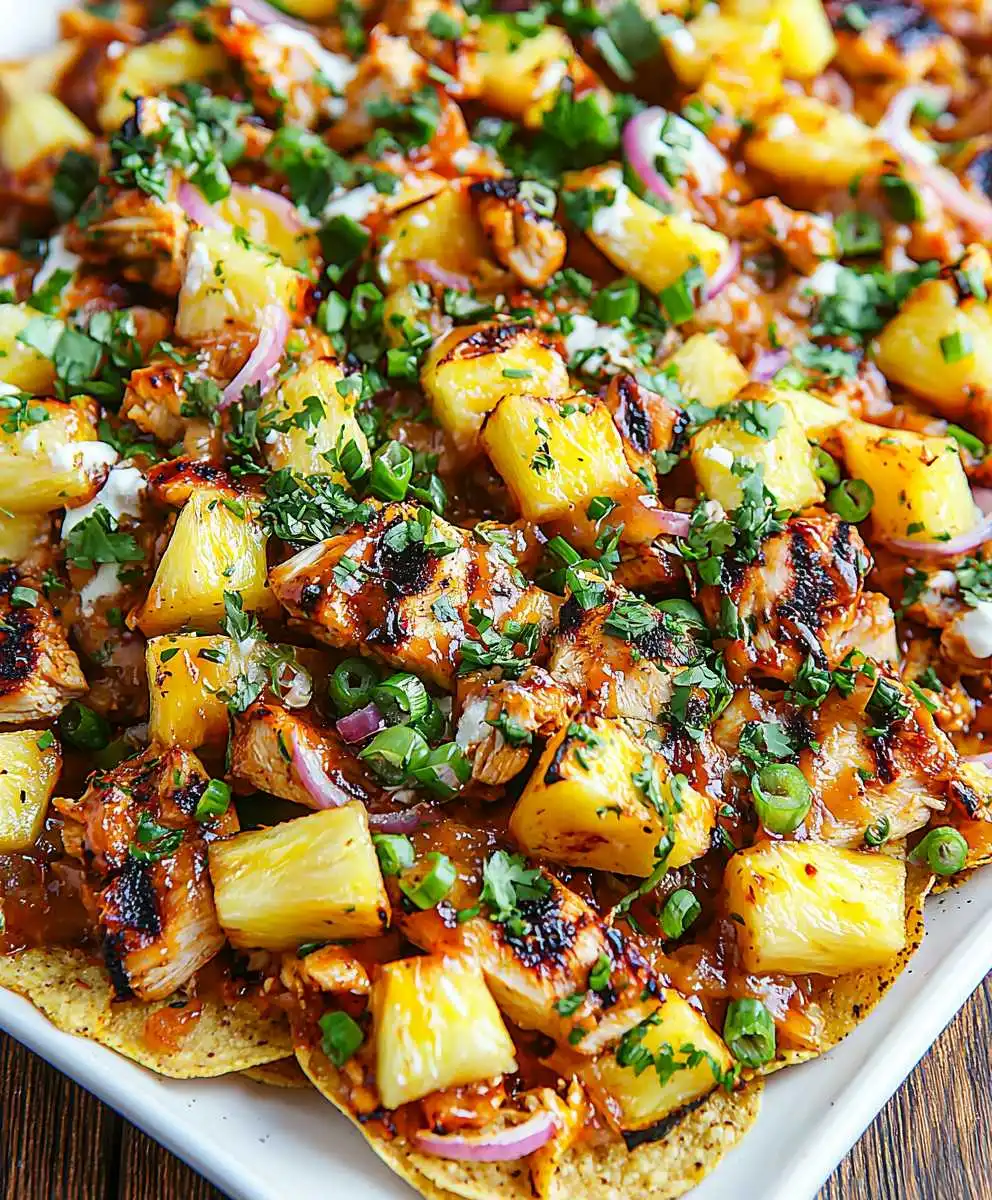 BBQ chicken pineapple nachos