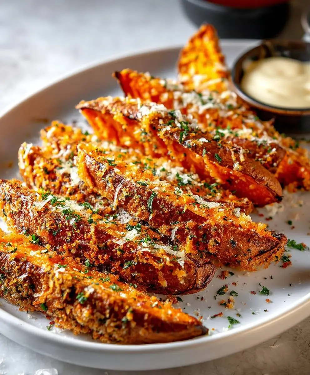 Garlic Parmesan Sweet Potato Wedges