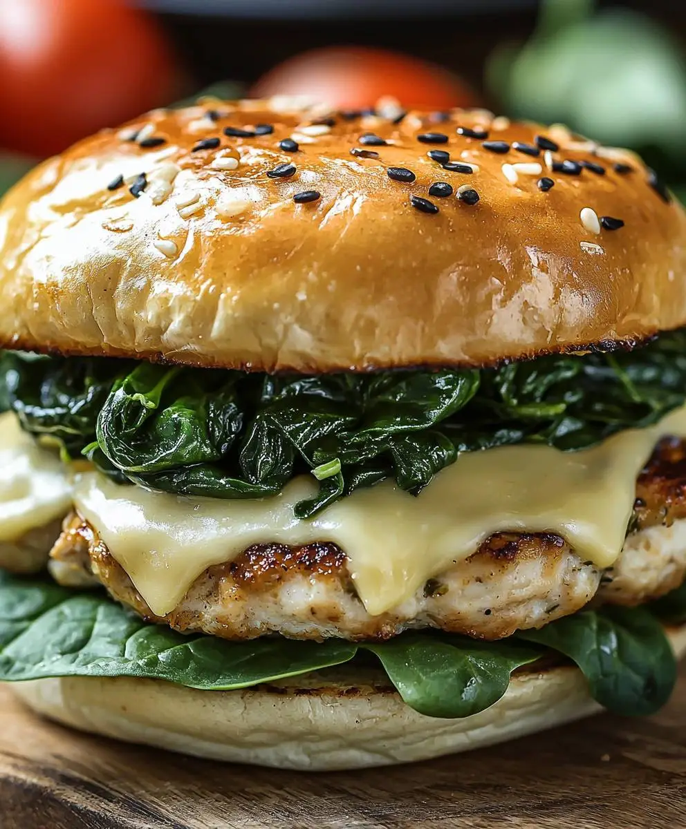 White Cheddar Spinach Chicken Burgers