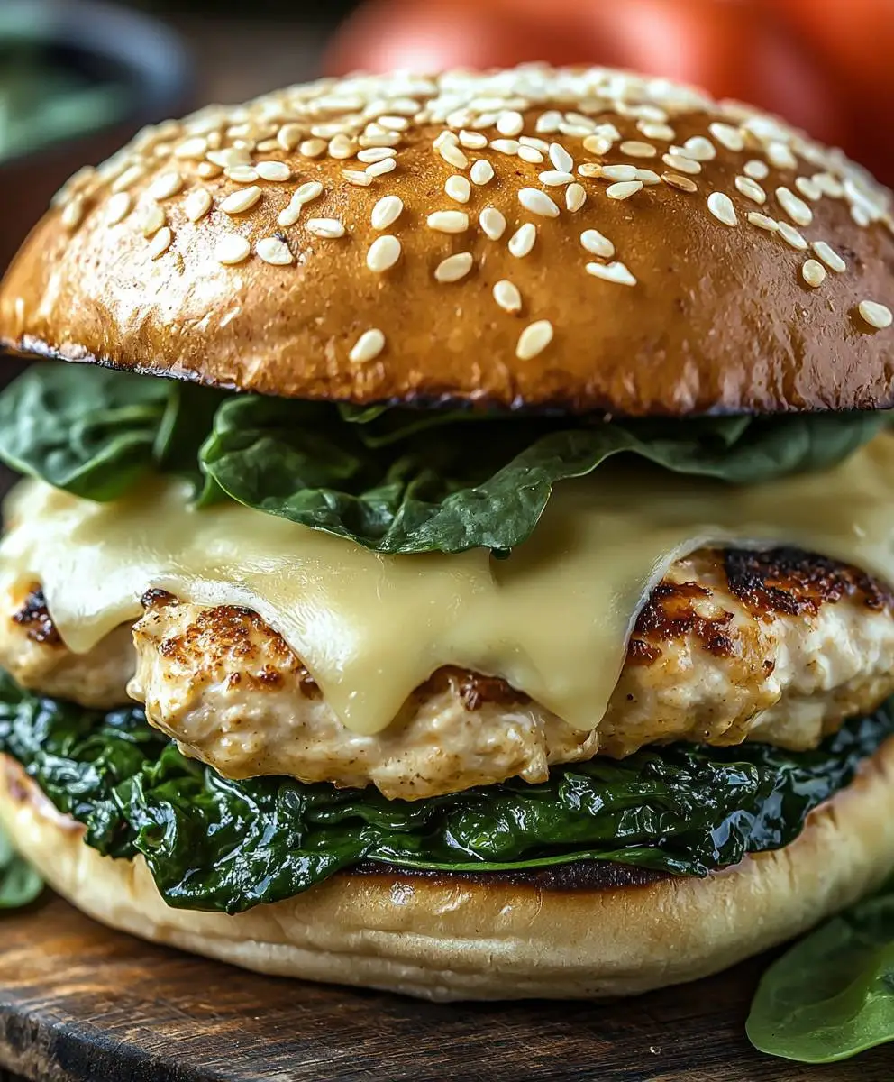 White Cheddar Spinach Chicken Burgers