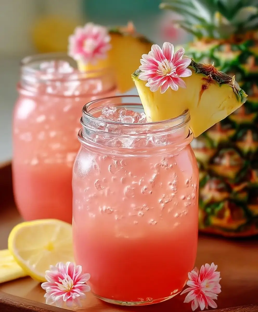 Pineapple pink lemonade drink