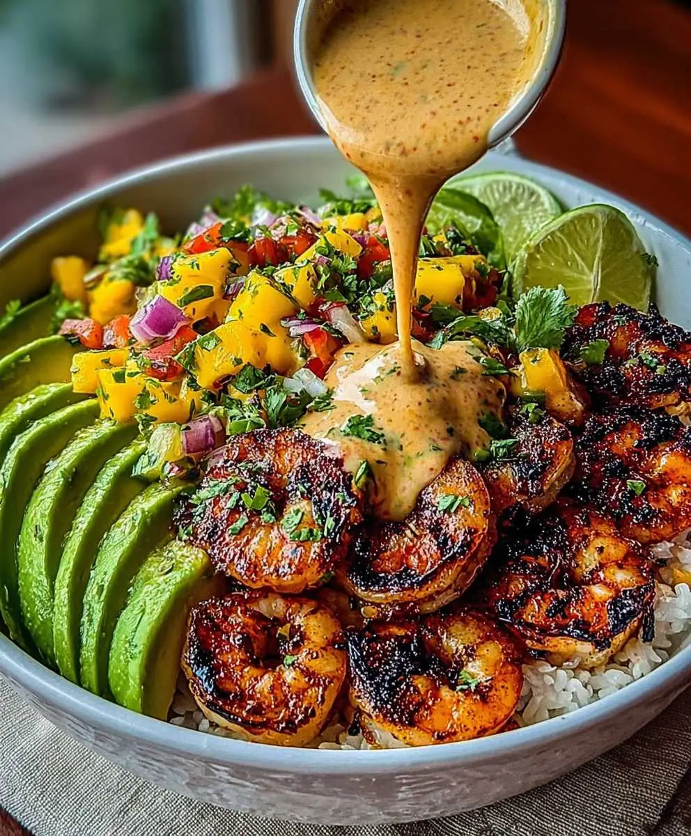 Shrimp avocado mango bowls
