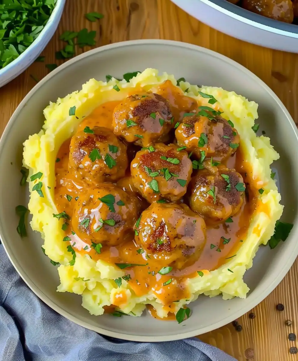 Creamy meatballs mashed potatoes